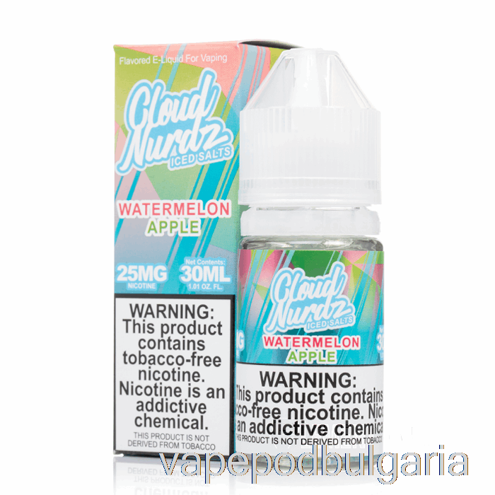 Vape 10000 Дръпки Iced Watermelon Apple - Cloud Nurdz Salts - 30ml 25mg